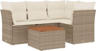 vidaXL Juego De Sof&aacute;s Jard&iacute;n Con Cojines 5 Pzas Rat&aacute;n Sint&eacute;tico Beige Vidaxl