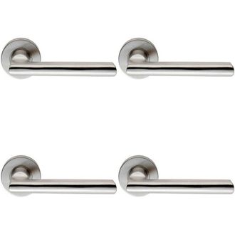 Loops 4x PAIR Straight Smooth Round Bar Handle on Round Rose Concealed Fix Satin Steel in Metallics