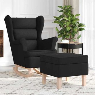 vidaXL Sill&oacute;n Mecedora Con Taburete Tela Negro Vidaxl