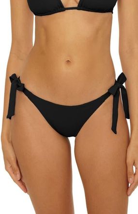 BECCA by Rebecca Virtue Modern Edge Tie Side Rib Bikini Bottoms in Black at Nordstrom, Size X-Small
