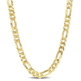 Amour 8.9mm Flat Figaro Chain Necklace In Yellow Plated Sterling Silver, 22 In