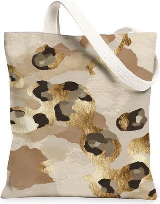 Generic Leopard Print Canvas Tote Bags, Funky Animal Pattern Reusable Bags, Summer Chic Lightweight Washable Shoulder Strap Canvas, Beige, 13x15 Inch