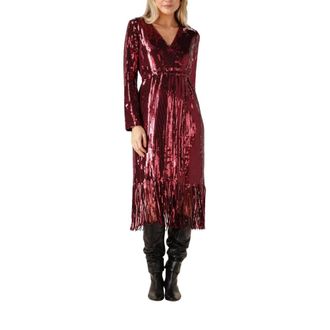 Y.A.S Yastio LS Sequin Dress - Dames - Feestkleedjes - Rood - XS - Polyester - Kleedjes