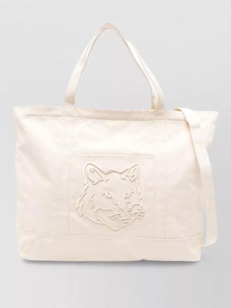 Maison Kitsun&eacute; fox head canvas beach tote bag
