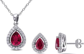 Mimi & Max 4 7/8ct TGW Created Ruby and Created White Sapphire Necklace and Earrings Set Sterling Silver
