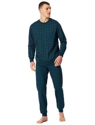 Schiesser lange pyjame 100% katoen Schiesser groen geprint