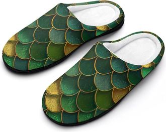 Generic Green Mermaid Scale Mens House Slippers Memory Foam Washable Cotton Slip on Home Shoes