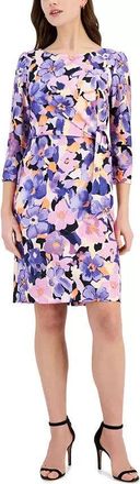 Tahari by ASL Sheath Dress Womens Purple Floral Stretch Scuba 3/4-Sleeve FTS1305