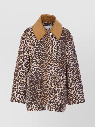 Ganni leopard print midi jacket