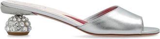 Roger Vivier Schoenen, Dames, Grijs, 38 EU, Leer, Versierde Metallic Leren Mules