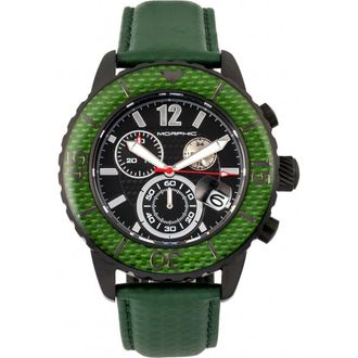 Morphic M51 Series Chronograph Leather-Band Watch w/Date in Black/green at Nordstrom