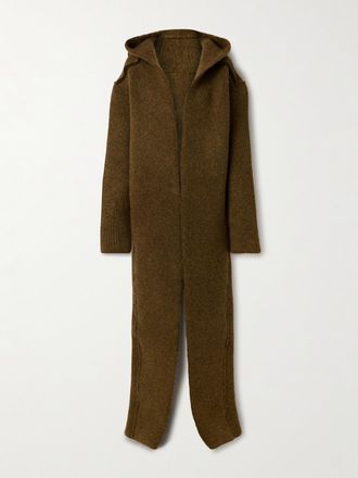 Rick Owens Cappotto In Maglia Spazzolata Con Cappuccio - Marrone