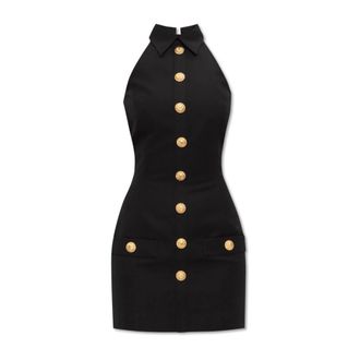 Balmain Short Dresses, female, Black, Size: 2XS Dress with collar