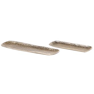 Beliani Conjunto De 2 Bandejas De Metal Dorado Texturizado Joyero Glamour Accesorio Brantas