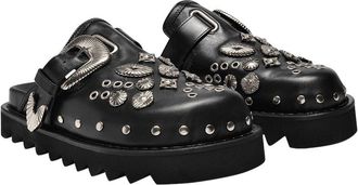 Toga Archives Womens Aj1058 Mules - Toga Pulla Black Leather Cowhide Shoes