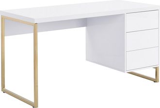 Vente-Unique Escritorio con 3 cajones - MDF lacado y metal - Blanco y dorado - TIMFIA II de Pascal Morabito