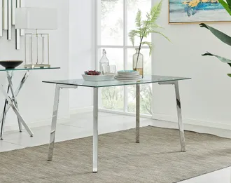 Furniturebox Cosmo 130cm 7 Seater Chrome Metal And Glass Rectangular Dining Table