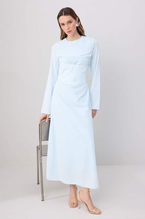 Trendyol Modest Dames Blauw Effen Maxi Lang Stijlvol/Avond Skater Modest Avond Jurken