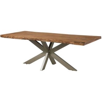 Massivmoebel24 freeform 5 Tavolo da pranzo in legno di sheesham - decapato / naturale - gambe ad x argento matt 180x90