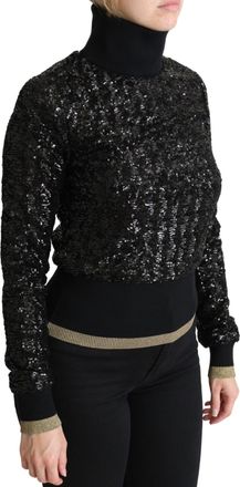 Dolce & Gabbana Womens Black Sequined Knitted Turtle Neck Sweater Polyester Clothing