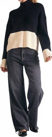 Elan Colorblock Mock Neck Sweater In Black