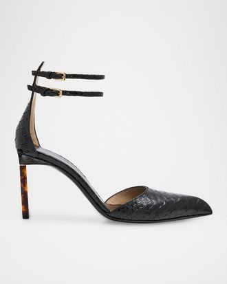 Tom Ford Python Stamped Leather Double Ankle Strap Pumps