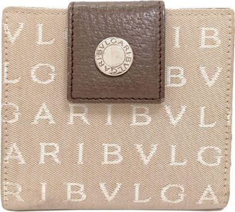 Bulgari Logomania Brown Canvas Leather Wallet (Bi-Fold) (Pre-Owned)