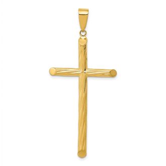 Diamond2Deal 14k Yellow Gold Fancy Textured Cross Pendant