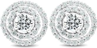 Pompeii3 1Ct Diamond Double Halo Studs Screw Back Womens Earrings White Gold 10.2MM