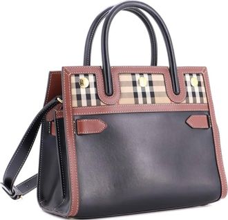 Burberry Title Two Handle Tote Leather with Vintage Check Canvas Mini satchel - Zwart