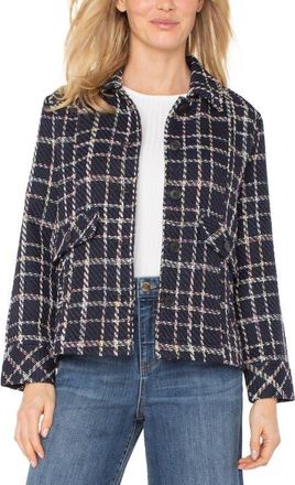 Liverpool L.A. Windowpane Pleated Back Jacket in Black Multi at Nordstrom, Size X-Large