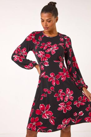 Roman Floral Print Tea Stretch Dress