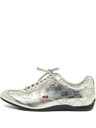 Gucci monogram leather sneakers - women - Calf Leather/Calf Leather/Rubber - 37 - Silver
