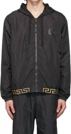Versace Mens Print Nylon Zip Up Jacket In Black