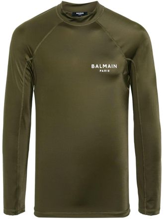 Balmain logo-print long-sleeve T-shirt - men - Polyamide/Elastane - S - Green