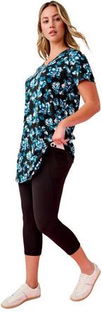 Roaman's Plus Size Ultimate Cotton V-Neck Short Sleeve Tunic in Black Tossed Flowers at Nordstrom, Size Medium