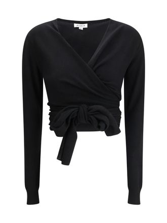 Alaia Womens Wrap Top Wool-Cashmere Black Tops