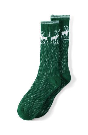 Lands End Thermaskin Heat Winter Boot Socks in Light Emerald Fairisle at Nordstrom, Size Large