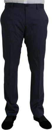 Dolce & Gabbana Blauwe Slim Fit Wol Pantalon - Heren - Nette broeken - Blauw - XL - Wol - Broeken