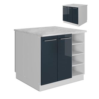 Vicco Isla De Cocina Fame-line, Azul Oscuro Alto Brillo/blanco, 90 Cm Sin Encimera