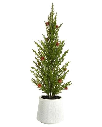 Nearly Natural 20In. Cedar Pine Natural Look Artificial Tree With Mini Pine Cones In Decorative Planter