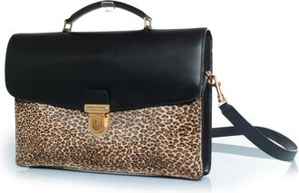 Celine Pre-owned Womens leopard print leather briefcase in black and brown - One Size