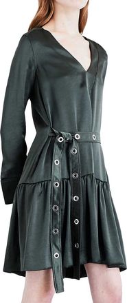 Sandro Olive Satin Dress with Eyelet Detailed Belt Size L