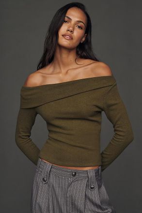 Reformation Elio Off-The-Shoulder Asymmetric Knit Top