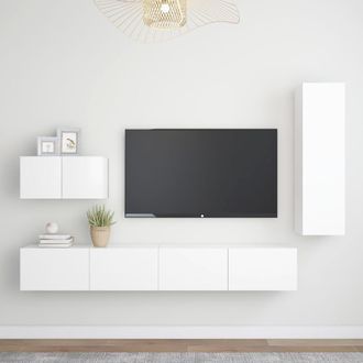 vidaXL Vidaxl - Set De Muebles De Sal&oacute;n Tv 4 Piezas Madera De Ingenier&iacute;a Blanco