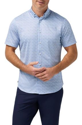 Mizzen+Main Halyard Palm Print Short Sleeve Performance Button-Up Shirt in Coastal Palm Print at Nordstrom, Size Xx-Large