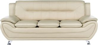 Beliani 3 Seater Sofa Beige Vegan Eco Leather Couch Arms Silver Metal Legs Easy Clean Modern Glam Style Living Room LEIRA