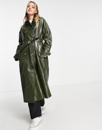 the frolic vinyl trench coat in khaki-Green