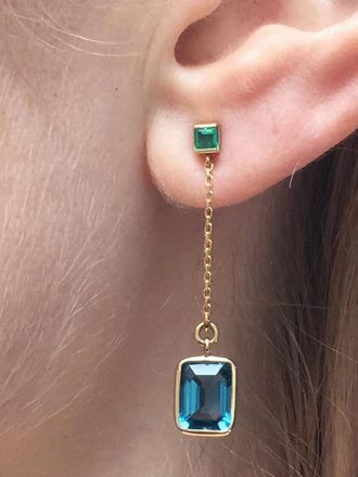 Yi Collection 18k yellow gold chain emerald and topaz earrings - women - 18kt Yellow Gold/Emerald/Topaz - One Size