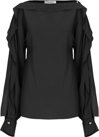 Lanvin Black Haut Silk Volant Long-Sleeved Top